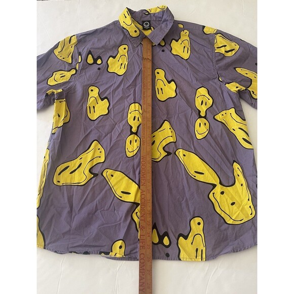 NEFF Men's Daily Button Up Smiley Face Purple Yellow Size Large - Picture 2 of 7